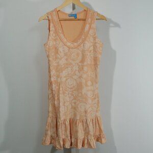 Fresh Produce Sleeveless Ruffle Hem Tank Dress Peach Floral Size Medium USA